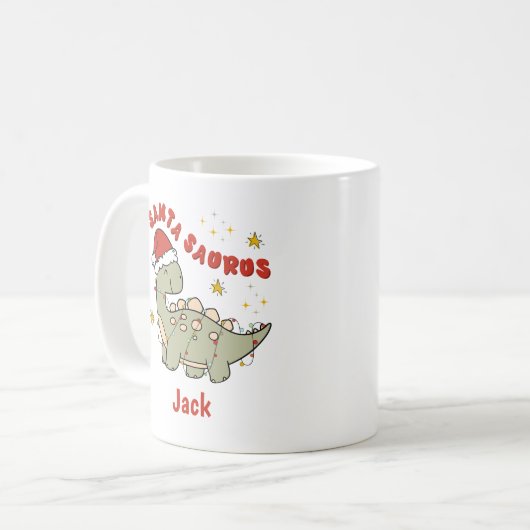 Weihnachten Dinosaurier Santasaurus Retro Name Kaffeetasse (Vorderseite Links)