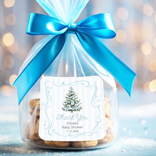 Weihnachten Dir Blau Winter-Baby- Shower Danke Quadratischer Aufkleber