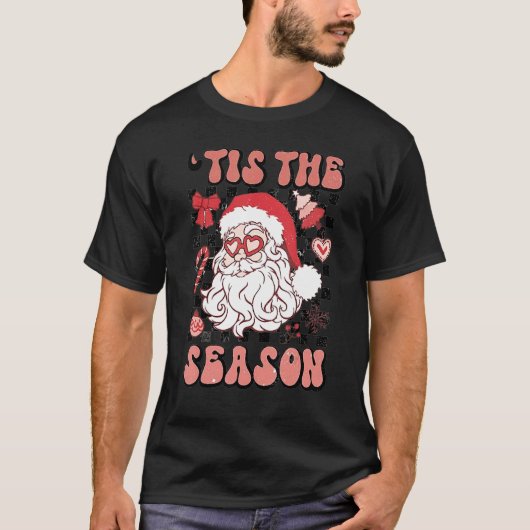 Weihnachten Doodles Dies ist die Jahreszeit Retro  T-Shirt (Vorderseite)