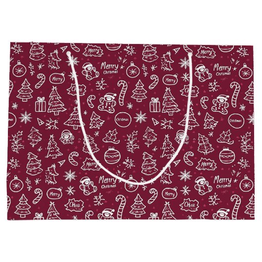 Weihnachten Doodles Lila Frohe Weihnachten Große Geschenktüte (Rückseite)