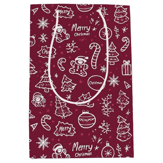 Weihnachten Doodles Lila Frohe Weihnachten Mittlere Geschenktüte (Vorderseite)