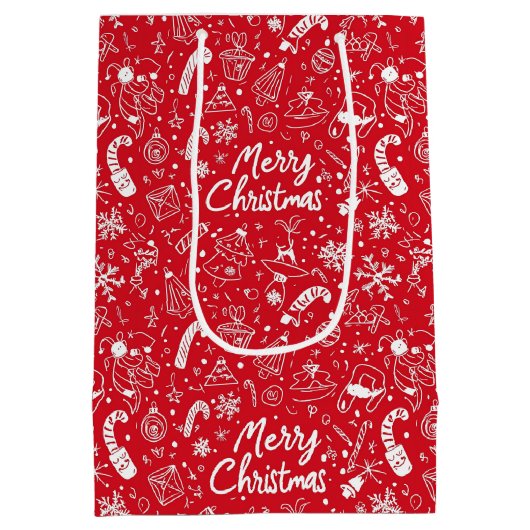 Weihnachten Doodles Rot Frohe Weihnachten Mittlere Geschenktüte (Rückseite)