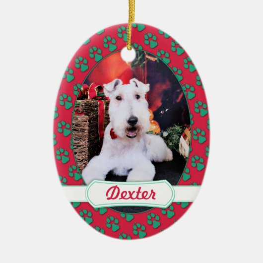 Weihnachten - Draht-Foxterrier - Dexter Keramikornament (Vorne)
