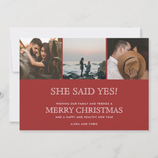 Weihnachten - Drei Foto Verlobung Ankündigung (Vorderseite)