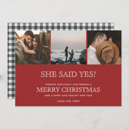 Weihnachten - Drei Foto Verlobung Ankündigung (Vorne/Hinten)