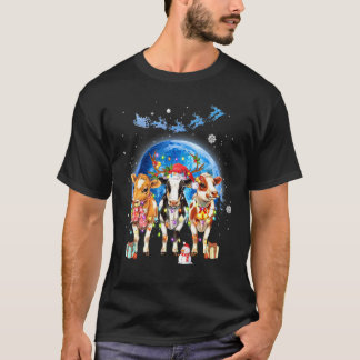Weihnachten Drei Kuh Xmas Santa Hut Mond Weihnacht T-Shirt