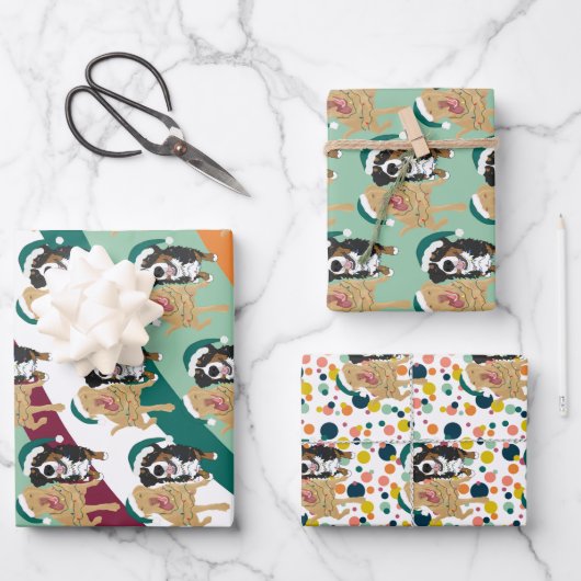 Weihnachten Dudley Labrador und Bernese Mountain D Geschenkpapier Set (Vorderseite)