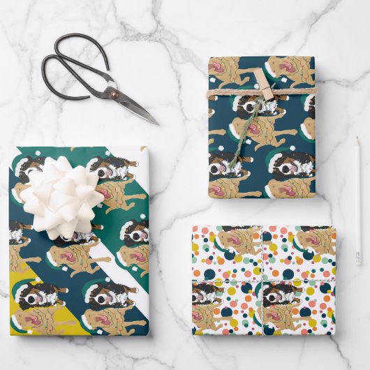 Weihnachten Dudley Labrador und Bernese Mountain D Geschenkpapier Set (Vorderseite)