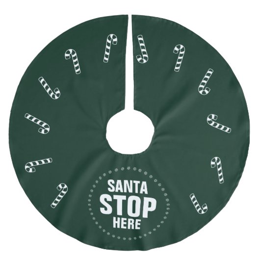 Weihnachten dunkelgrüner Zuckerrohr Santa Stopp Hi Polyester Weihnachtsbaumdecke (Vorderseite)