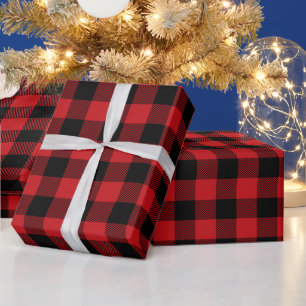 Weihnachten Dunkelrot und Schwarz Buffalo Karo Geschenkpapier