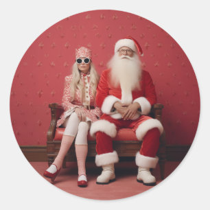 Weihnachten Duo: Weihnachtsmann und Frau Claus Runder Aufkleber