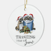 Weihnachten durch die Schneeräume Keramik Ornament (Links)