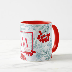 Weihnachten, Eberesche, rot, weiß, Schneeflocken K Tasse