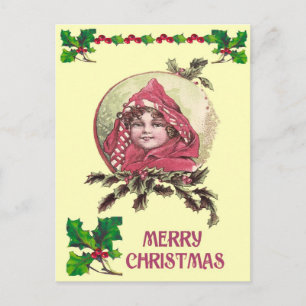 Weihnachten, Edwardian Girl in einer Haube Feiertagspostkarte