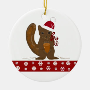 Weihnachten Eichhörnchen mit Schneeflockenrand Keramik Ornament