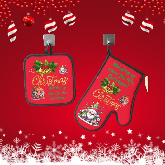 Weihnachten ein bisschen Freude wecken | Ofenhandschuh & Topflappen-Set