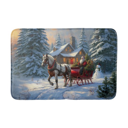 Weihnachten Ein Pferd Sleigh Santa Badematte (Vorderseite)