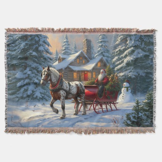 Weihnachten Ein Pferd Sleigh Santa Decke (Vorderseite)
