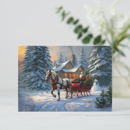 Weihnachten Ein Pferd Sleigh Santa Einladung (Stehend Vorderseite)
