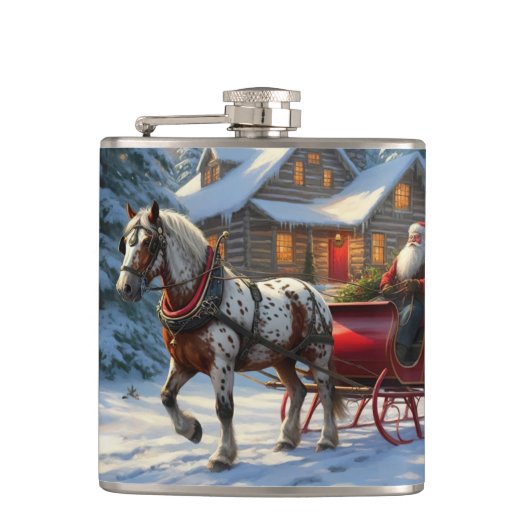 Weihnachten Ein Pferd Sleigh Santa Flachmann (Vorderseite)