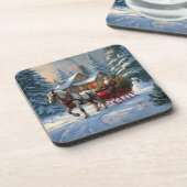 Weihnachten Ein Pferd Sleigh Santa Getränkeuntersetzer (Linke Seite)