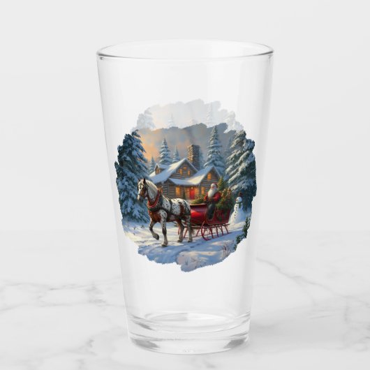 Weihnachten Ein Pferd Sleigh Santa Glas (Vorderseite)