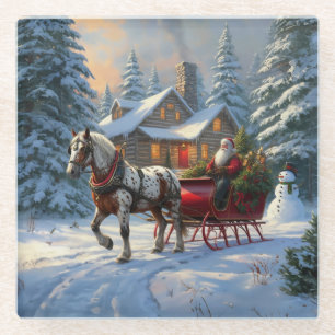 Weihnachten Ein Pferd Sleigh Santa Glasuntersetzer