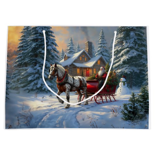 Weihnachten Ein Pferd Sleigh Santa Große Geschenktüte (Vorderseite)