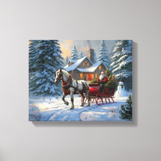 Weihnachten Ein Pferd Sleigh Santa Leinwanddruck (Vorderseite)