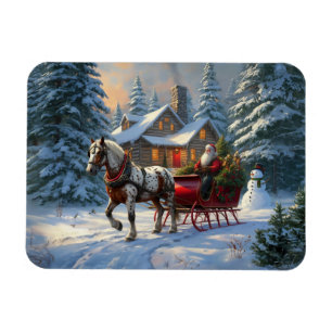 Weihnachten Ein Pferd Sleigh Santa Magnet