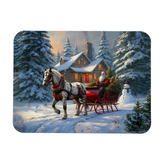 Weihnachten Ein Pferd Sleigh Santa Magnet (Horizontal)