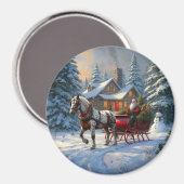 Weihnachten Ein Pferd Sleigh Santa Magnet (Vorderseite/Rückseite)