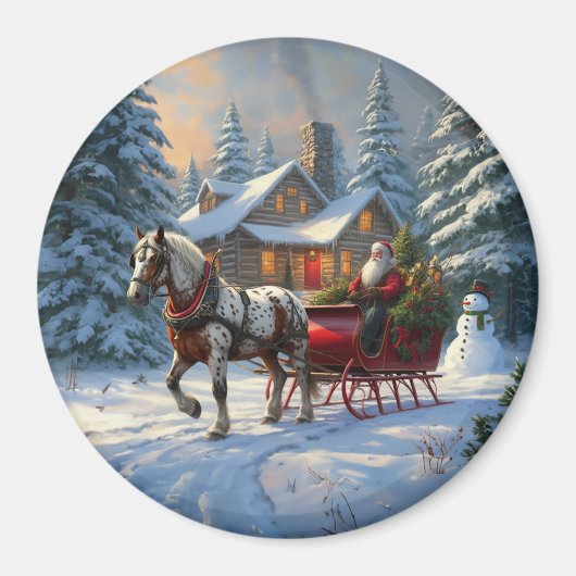 Weihnachten Ein Pferd Sleigh Santa Magnet (Vorne)
