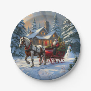 Weihnachten Ein Pferd Sleigh Santa Pappteller