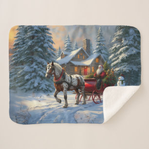 Weihnachten Ein Pferd Sleigh Santa Sherpadecke