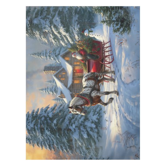 Weihnachten Ein Pferd Sleigh Santa Tischdecke (Vorderseite)