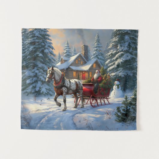 Weihnachten Ein Pferd Sleigh Santa Wandteppich (Vorderseite (Horizontal))