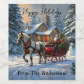 Weihnachten Ein Pferd Sleigh Santa Weinetikett (Einzelnes Label)