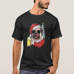 Weihnachten Ein Pitbull-Hund Mit Santa-Hut Und Tri T-Shirt