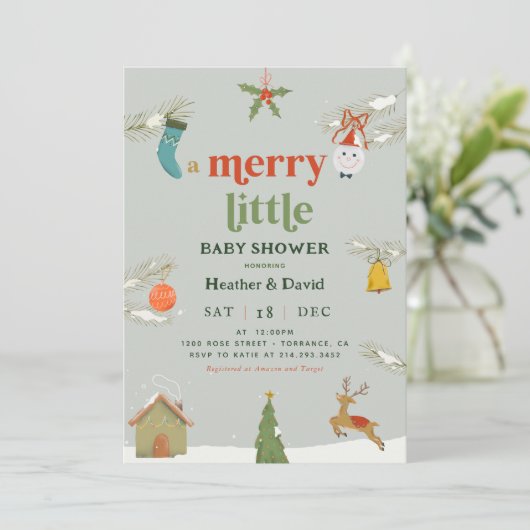 Weihnachten - eine fröhliche kleine Babydusche - E Einladung (Stehend Vorderseite)