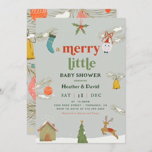 Weihnachten - eine fröhliche kleine Babydusche - E Einladung (Vorne/Hinten)