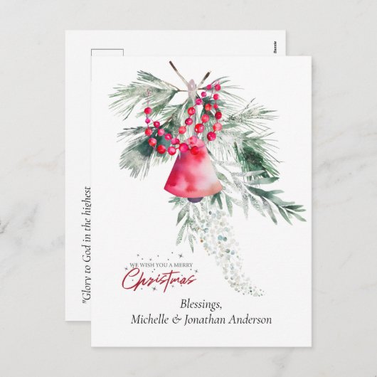 Weihnachten Einfache Glockengrüne Design Bibel Ver (Vorne/Hinten)