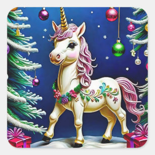 Weihnachten einhorchen quadratischer aufkleber