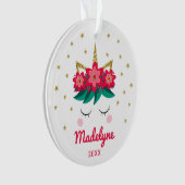 Weihnachten Einhorn Blume Sterne Personalisierter Ornament (Vorderseite)