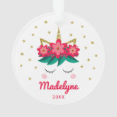 Weihnachten Einhorn Blume Sterne Personalisierter Ornament (Rückseite)
