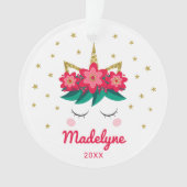 Weihnachten Einhorn Blume Sterne Personalisierter Ornament (Vorderseite)