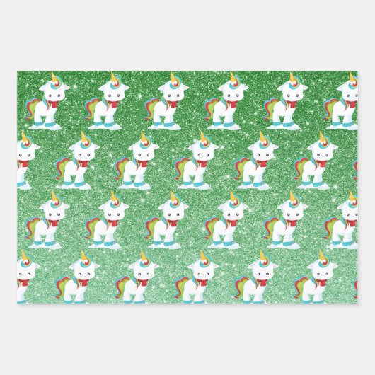 Weihnachten Einhorn Fun Muster Geschenkpapier Set (Vorderseite 2)