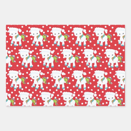 Weihnachten Einhorn Fun Muster Geschenkpapier Set (Vorderseite 3)