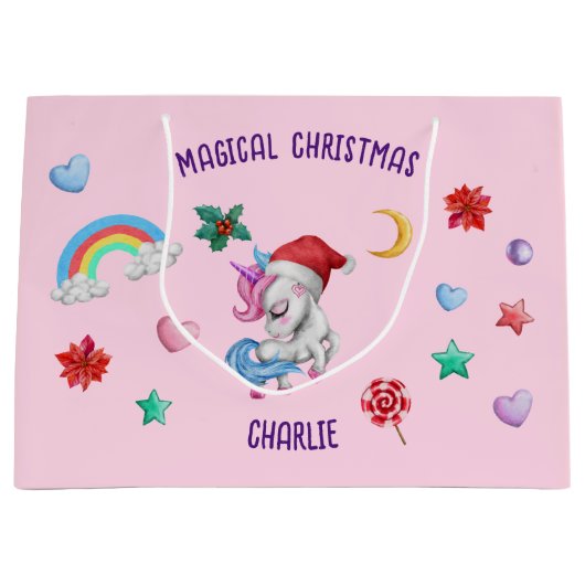 Weihnachten Einhorn Geschenk Wrapping Magischer Fe Große Geschenktüte (Vorderseite)
