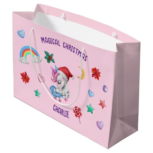 Weihnachten Einhorn Geschenk Wrapping Magischer Fe Große Geschenktüte (Rückseite Schrägansicht)